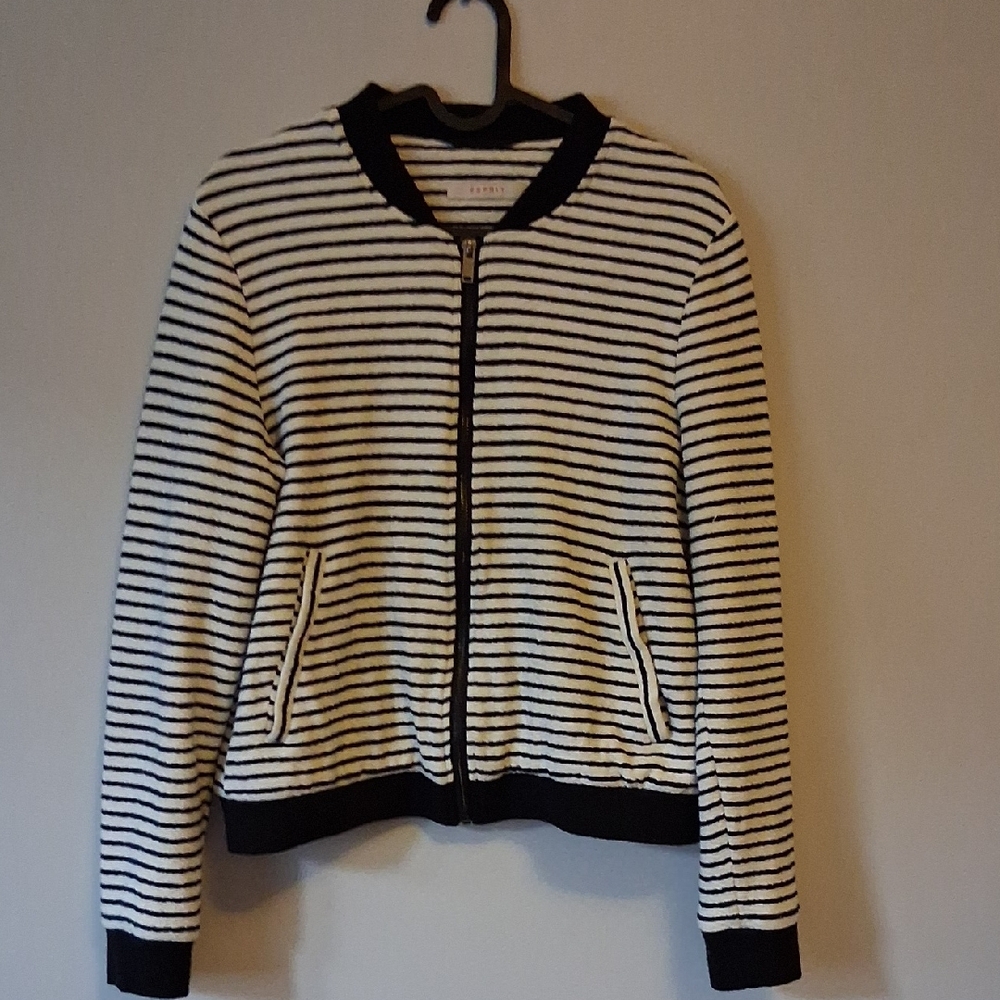 Esprit Black and White Striped Bomber Jacket